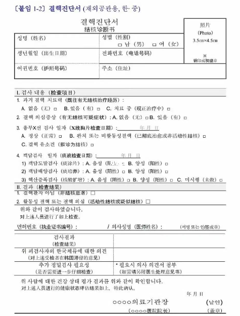  韩国出入境：22年12月1日起扩大须提交结核诊断书的外国人范围(图1)